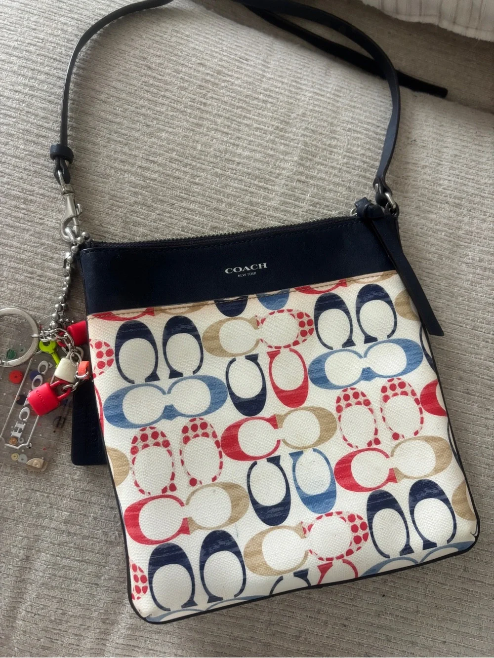 COACH Multicolor Signature Canvas Crossbody with Navy Trim